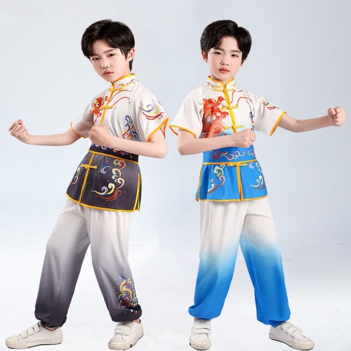 Boy girls Wushu martial arts stage performance costumes Kung fu training clothes for children kindergarten taichi Taekwondo uniforms